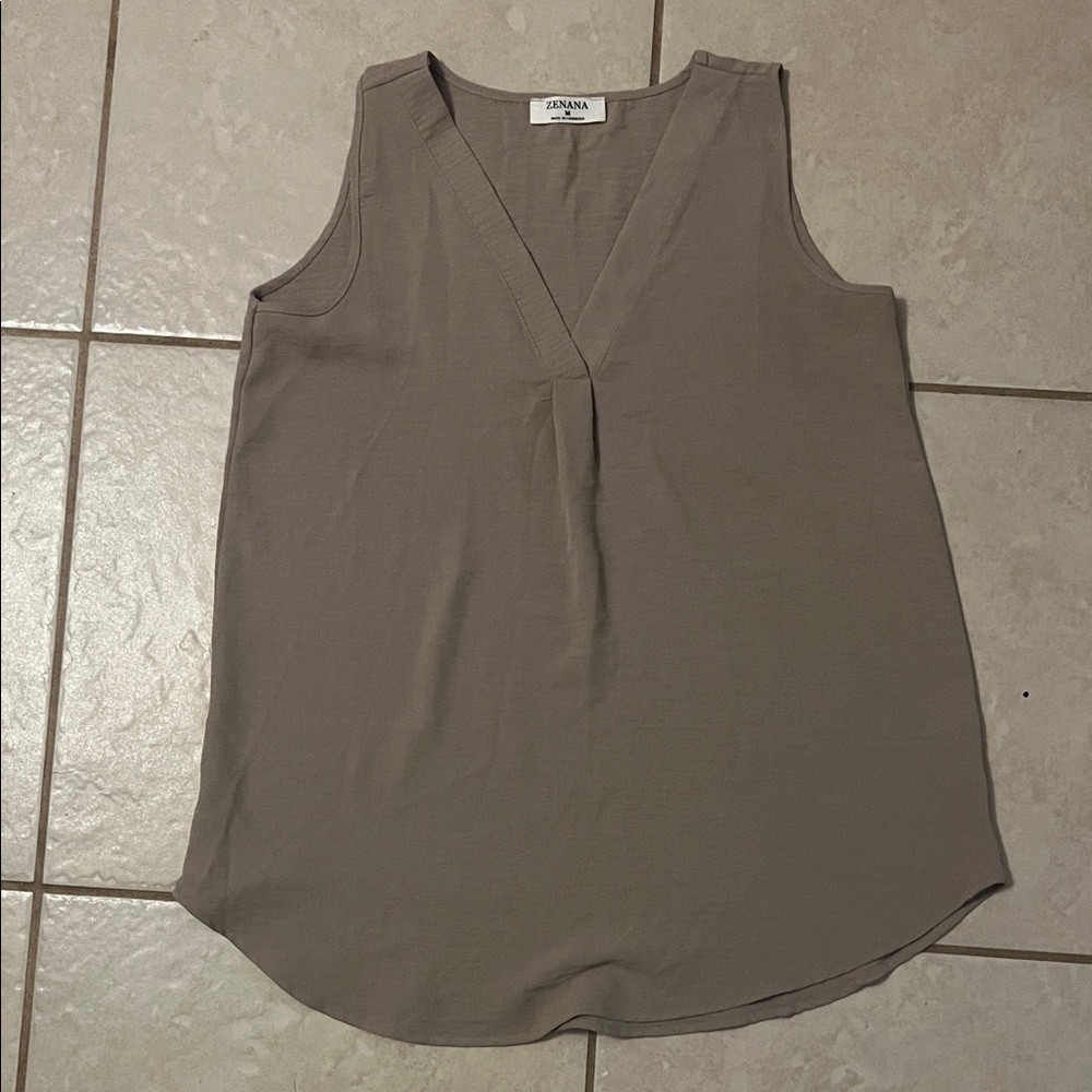Zenana Outfitters Taupe V-Neck Tank Top